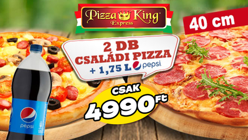 Pizza King 7 - 2 darab Családi pizza 1,75 literes Pepsivel - Szuper ajánlat - Online order