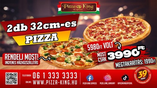 Pizza King 7 - 2db 32cm pizza akció - Szuper ajánlat - Online rendelés